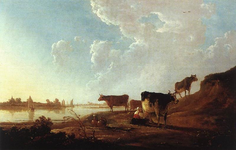 CUYP, Aelbert River Scene with Milking Woman sdf Sweden oil painting art